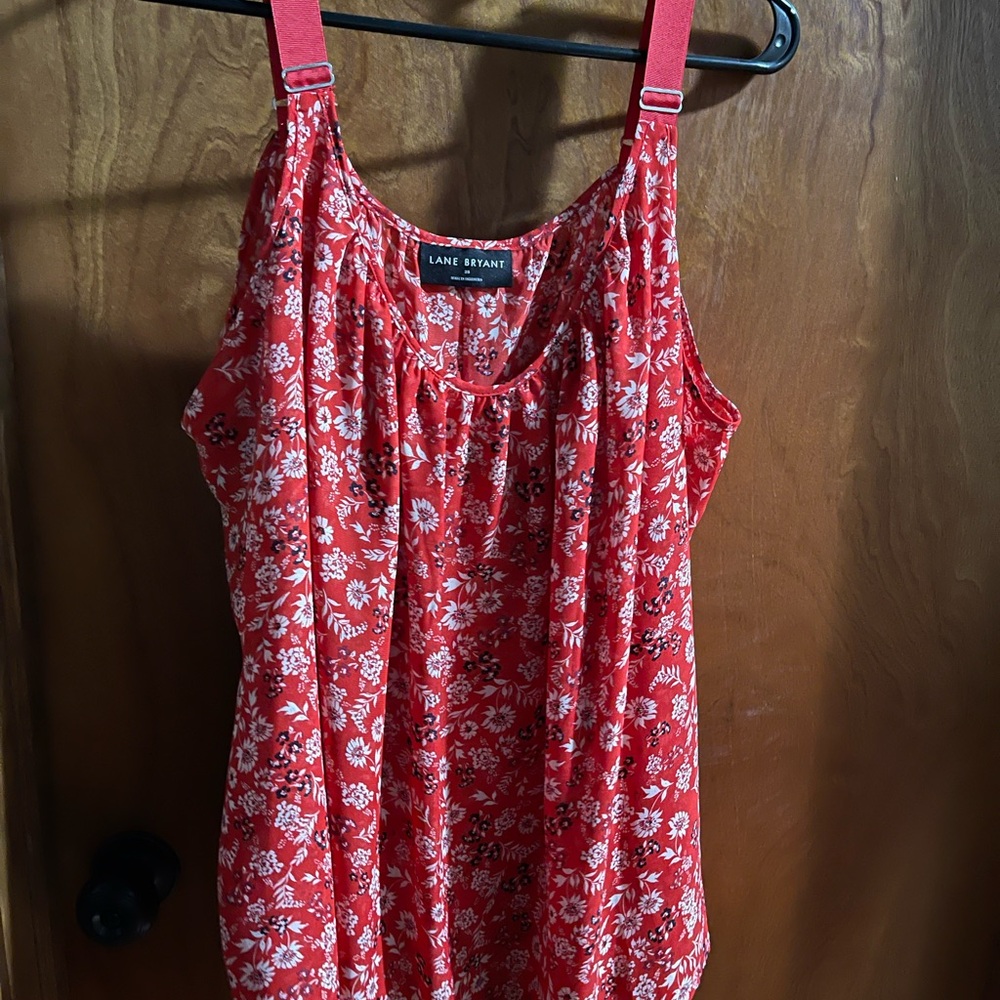 Lane Bryant Red Ruched Tie Front Tank Top